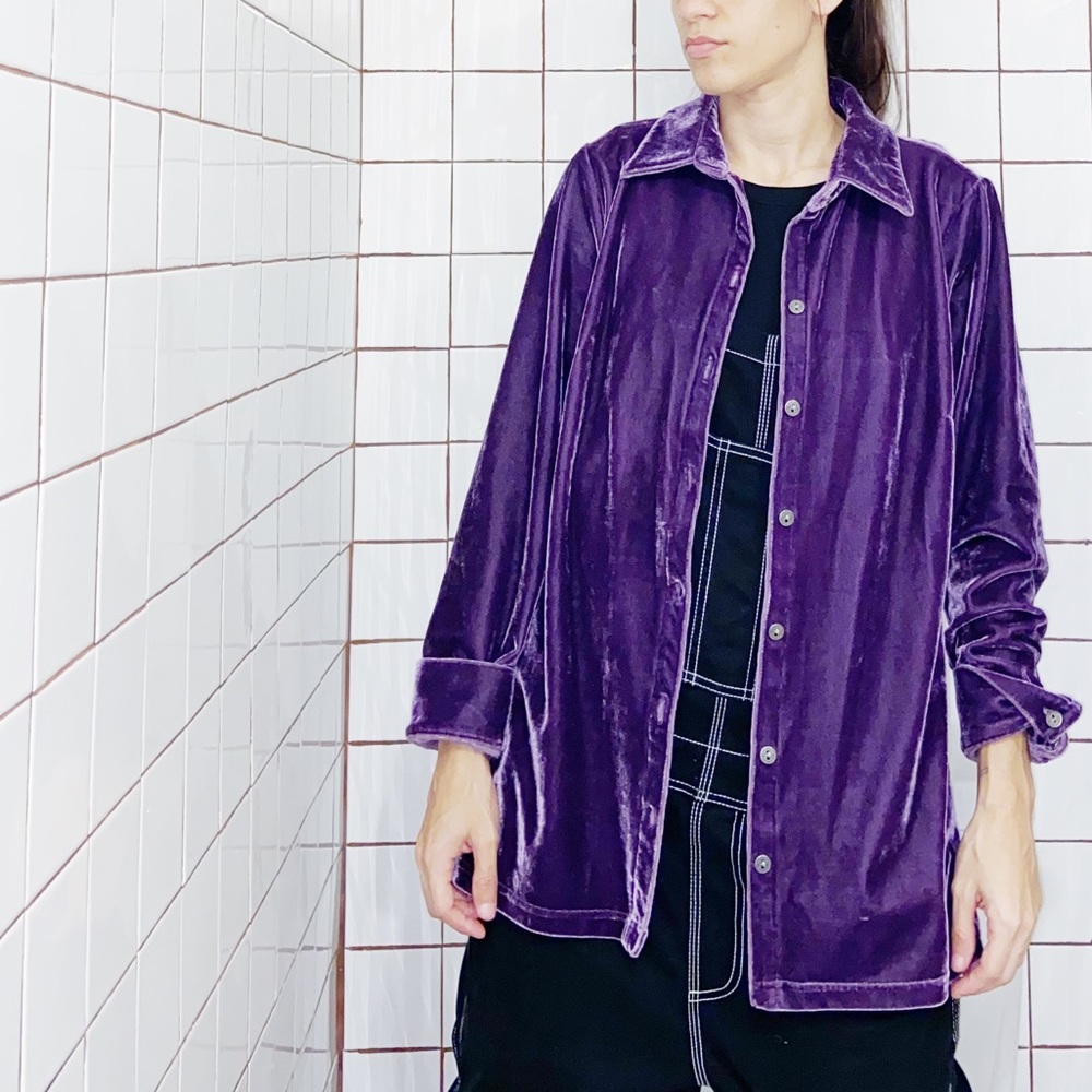 Purple velvet button down top vintage